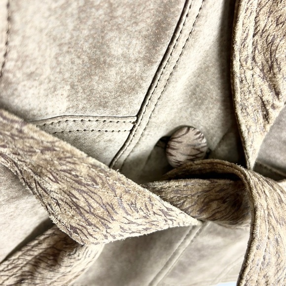 BYRNES & BAKER |✨VINTAGE 80s!!✨Tan Animal Print Suede Tied Leather Jacket Coat - Picture 13 of 16